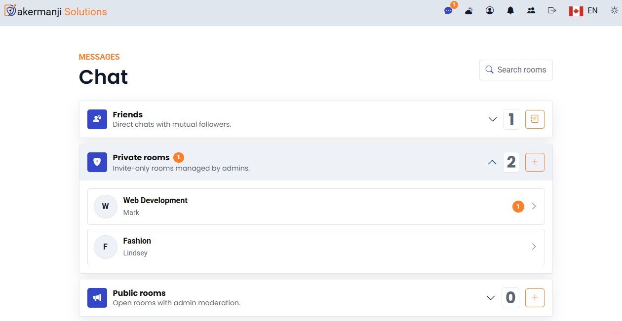 Screenshot of the chat app