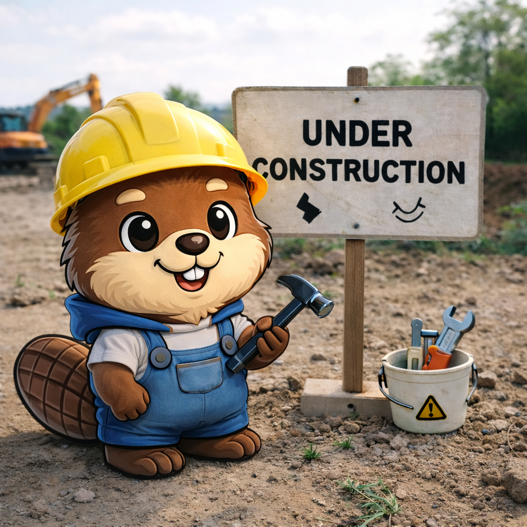 Cute construction worker illustration with an under construction sign